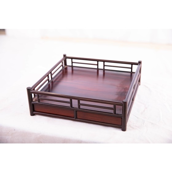 8-0紫檀榫卯结构红木围栏圆棍带抽屉都承盘 文承盘 茶盘 干泡盘 水果盘桌案收纳神器红木围栏方棍都承盘 文承盘 茶盘 干泡盘 水果盘桌案收纳神器